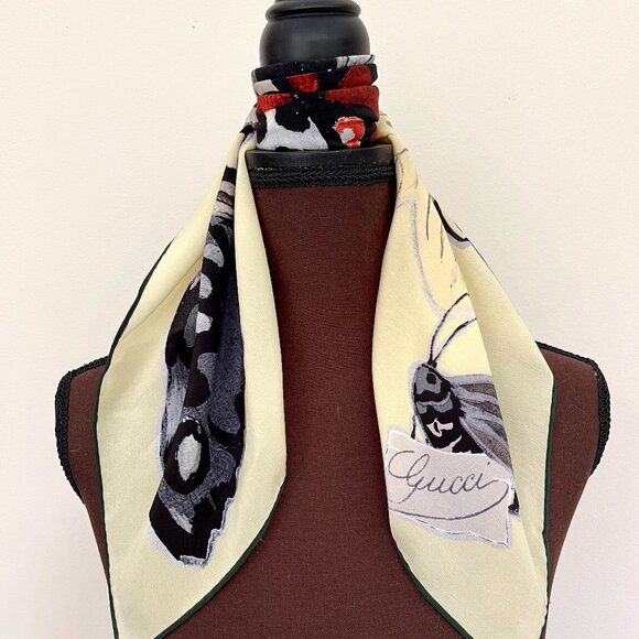 Display #1 Gucci Kris Knight Butterfly Floral Silk Scarf - Picture 1 of 12
